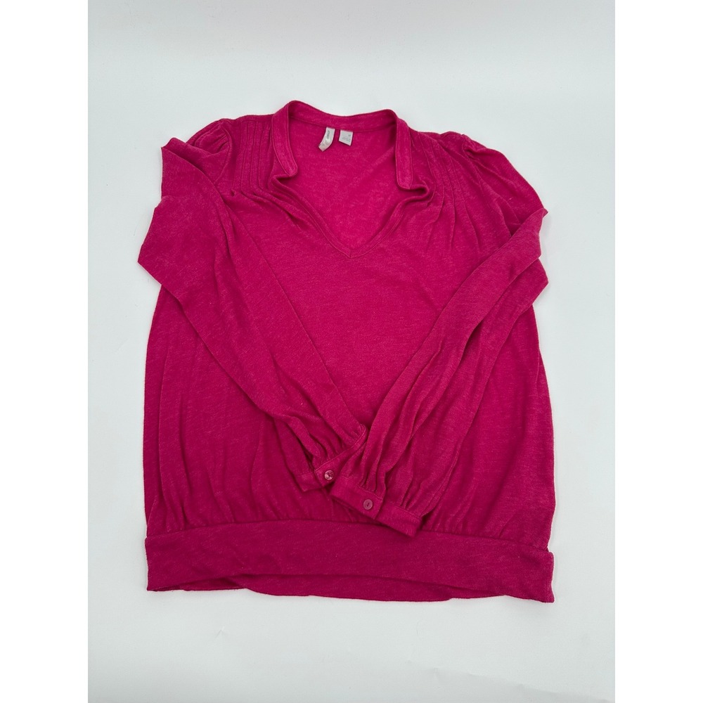 Old Navy Blouse V Neck Pleated Classic Modern Women Size Medium Pink Long Sleeve